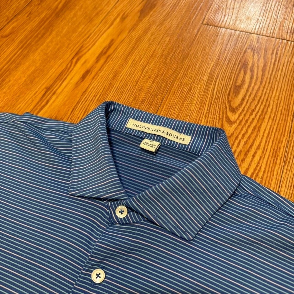 Holderness‎ & Bourne Men's Shirt Polo Preppy Golf Blue Striped G Hills Cup XL